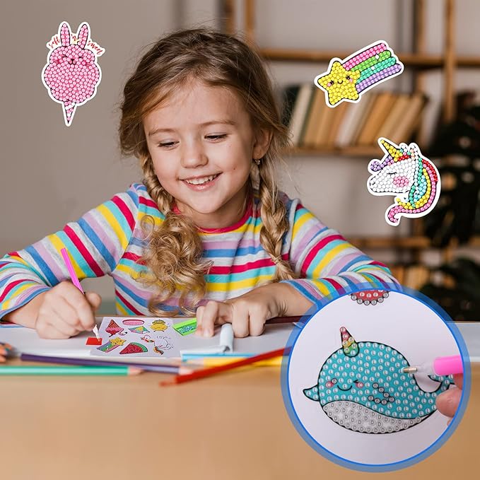 Cymbana 5D Painting Diamond Stickers Kits 25 Pcs Diamonds Dots Arts and Crafts for Kids Ages 6-8 8-12 Contains Unicorn, Mermaid, Cat