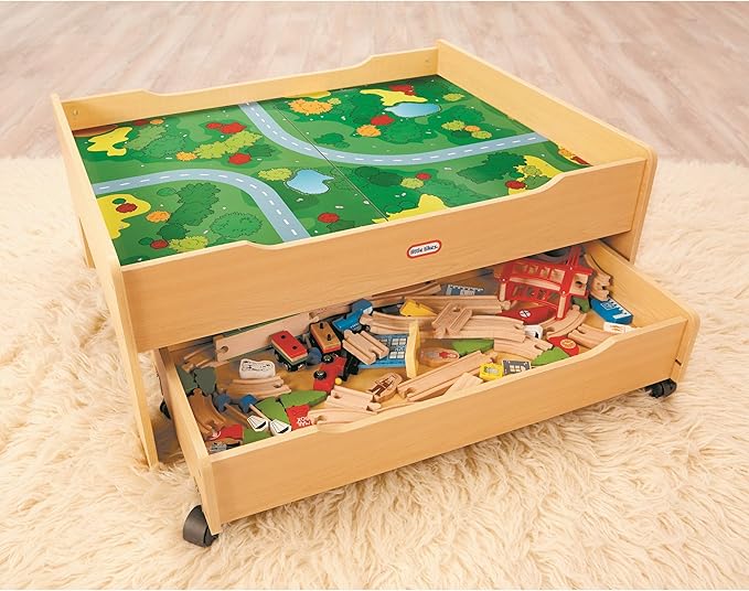 Little Tikes Real Wooden Train and Kids Table Set with Over 80 Multicolor Pieces Activity Table with Storage, Tracks, Trains, Cars, and More - Train Set Table Playset for Boys and Girls 3+ Years