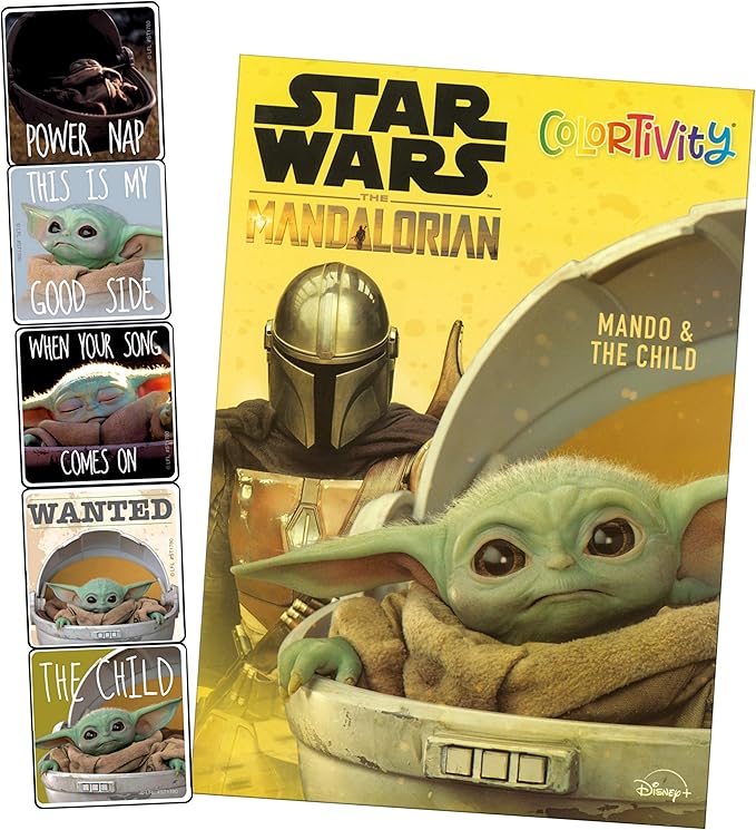 Disney Studios Star Wars Mandalorian Coloring Book Set - Bundle Includes Baby Yoda Stickers and Specialty Door Hanger(Star Wars Classic)