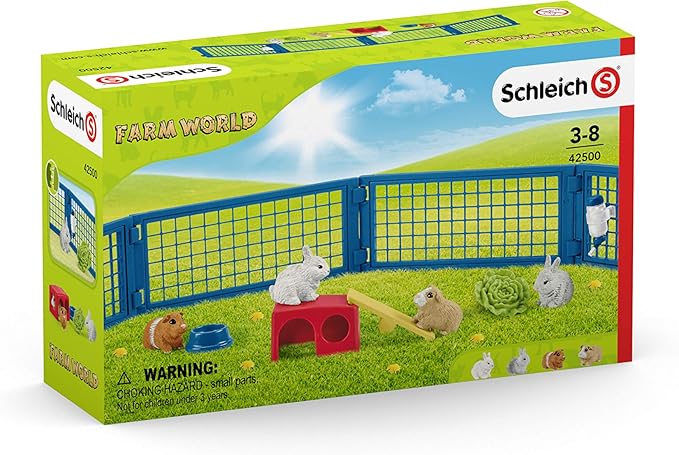 Schleich Farm World 14-piece Rabbit and Guinea Pig Hutch Toy Set with Animal Figures for Kids Ages 3-8, 5.7 x 19 x 11.5 cm