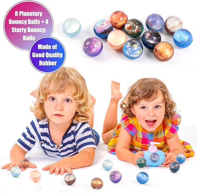 Pllieay 110pcs Outer Space Party Bag Fillers for Kids, Space Bouncy Balls Sticky Hands Slap Bracelets Space Toys for Kids Birthday Christmas Gift Goodie Bag Fillers Pinata Stuffers Classroom Prizes