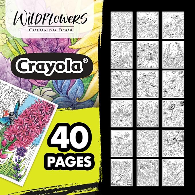 Crayola Wildflower Coloring Book (40 Pages), Premium Adult Coloring Pages, for Stress Relief and Relaxation, Gift for Adults