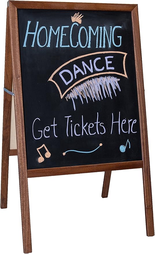 Crestline Products Marquee Easel (2 Black Chalkboards), Stained Hardwood Sidewalk Easel - 42" H x 24" W