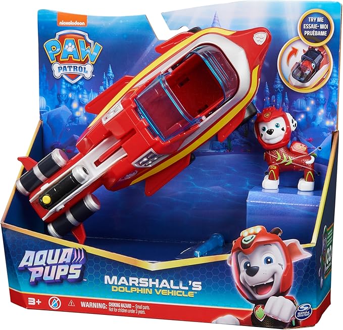 Paw Patrol Aqua Pups Marshall Transforming Dolphin Vehicle with Collectible Action Figure, Kids Toys for Ages 3 and up