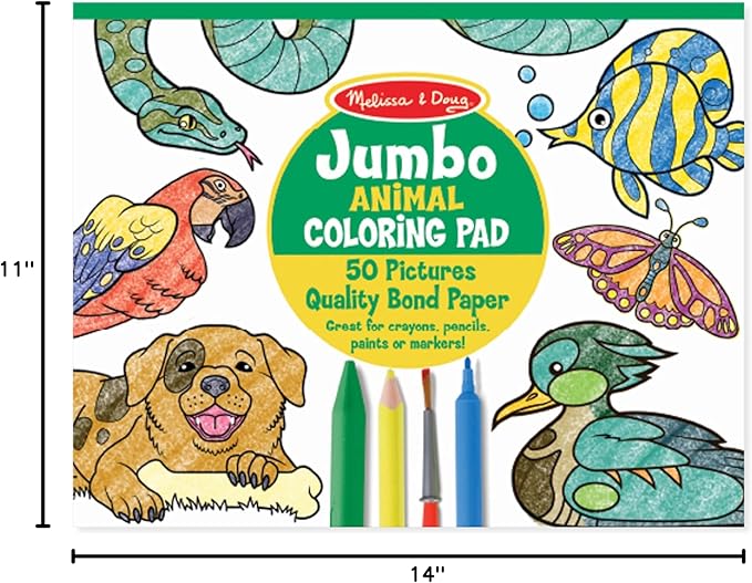 Melissa & Doug Jumbo Coloring Pad (11 x 14 inches) - Animals, 50 Pictures - Animal Coloring Book, Art Paper For Kids Painting And Drawing