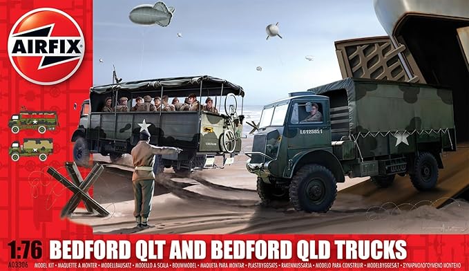 Airfix Model Tank - A03306 WWII 3-ton 4x4 General Service & Troop Trucks, Plastic Model Kits for Adults & Kids 14+, 1:76 Scale, Skill Level 2, WW2 Theme Military Models, World War 2 Tanks
