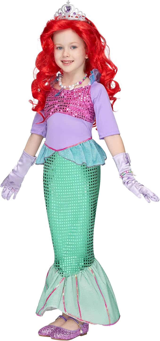 Spooktacular Creations Halloween Little Mermaid Costume for Girls, Sequin Mermaid Dress Set, Light Purple Princess Dress for Toddler Dress-Up, Cosplay Party (3T, 3-4 yrs)