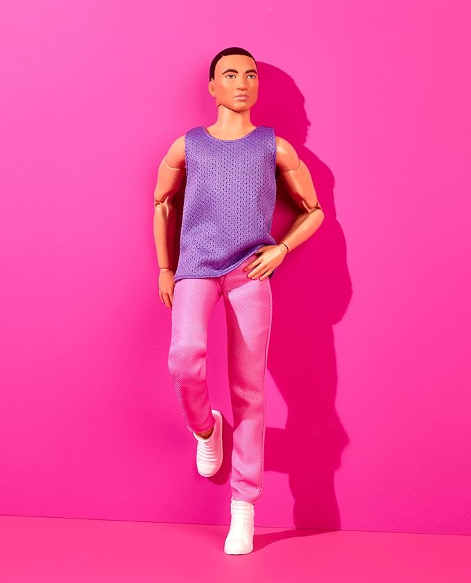 Barbie Looks Ken Fashion Doll with Black Hair Dressed in Purple Mesh Top & Pink Trousers, Posable Collectible with Made to Move Body
