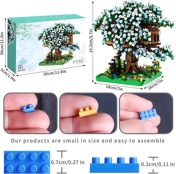 Cherry Blossom Bonsai Tree House Building Blocks Set Plants Green Flowers Treehouse Architecture Micro Mini Block Gift for Adults and Children 1500 Pieces