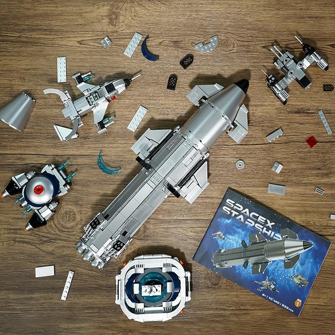 Large-Sized Space Launch Starship Center Building Toy Set 8 in 1 -Compatible with Legos for Adults,Silver-Plated Appearance, Collectible Building Block Set for Rocket Enthusiasts & Adults