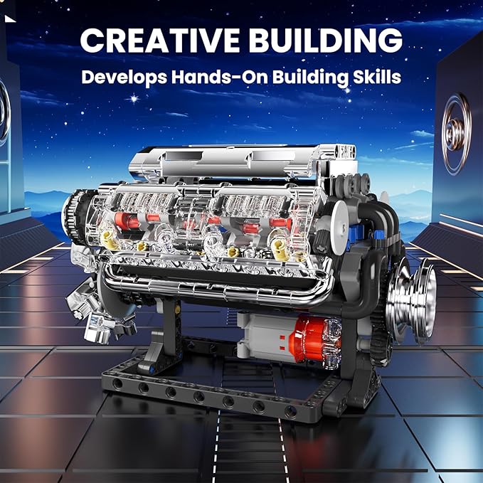 Mould King 10088 V8 Engine Model Kit Build Your Own STEM Mini V8 Model Engine Building Blocks Sets That Works for Adults & Kids Age 14+, 535Pcs