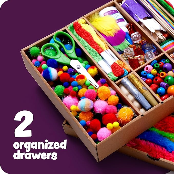 Dan&Darci Arts and Crafts Vault - Craft Supplies Kit in a Box for Kids Ages 4 5 6 7 8 9 10 11 & 12 Year Old Girls & Boys - Crafting Set Kits - Easter Gift Ideas for Kid Art Activity Gifts