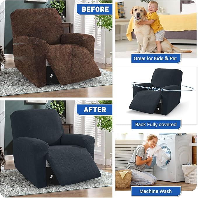 MAXIJIN Waterproof Recliner Covers for Large Recliner 3 Pieces Oversized Recliner Chair Covers, Washable Lazy Boy Reclining Slipcovers with Pockets for Pet, Kids (XL Recliner, Dark Gray)