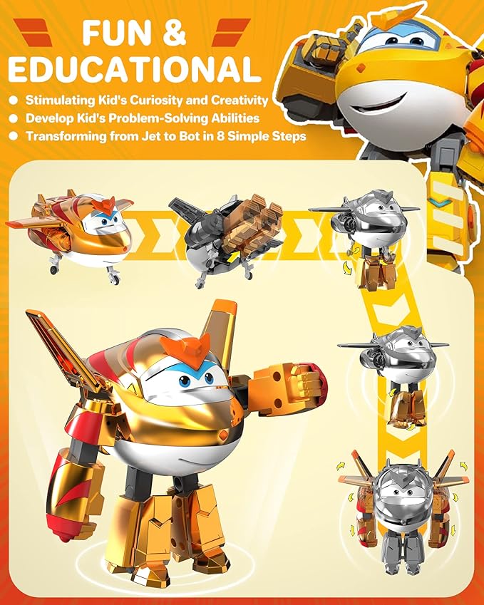 Super Wings 5" Transforming Golden Boy Airplane Toys, Vehicle Action Figure, Superwings Transforming Plane to Robot, Flying Toy Vehicle Playset, Gifts Toys for Kids, Age 3 and Up, Gold