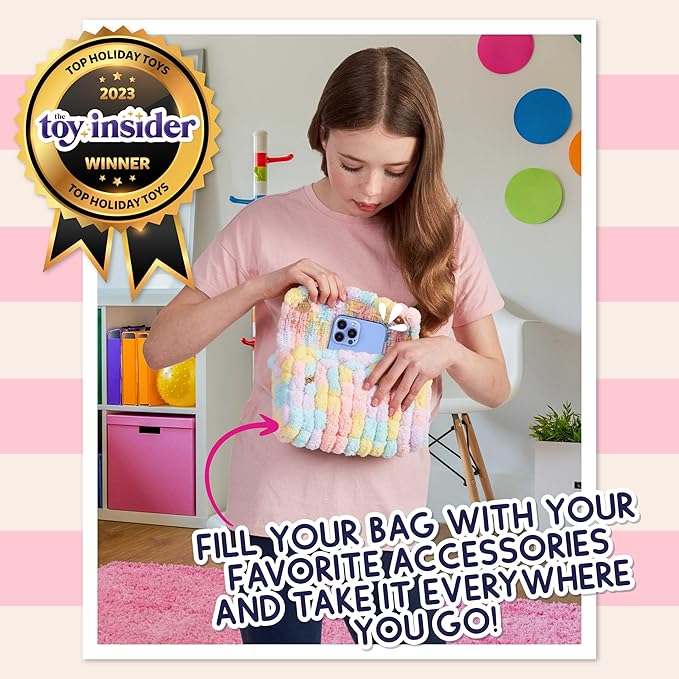 PURPLE LADYBUG Make Your Own Pom Pom Purse Kit – Arts and Crafts for Kids Ages 6-8, Girl Gift Ideas for Ages 6-10, Birthday or Easter Gifts for Girls