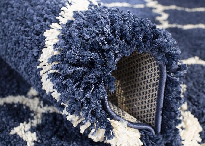SAFAVIEH Hudson Shag Collection Runner Rug - 2'3" x 10', Navy & Ivory, Moroccan Trellis Design, Non-Shedding & Easy Care, 2-inch Thick Ideal for High Traffic Areas in Living Room, Bedroom (SGH282C)