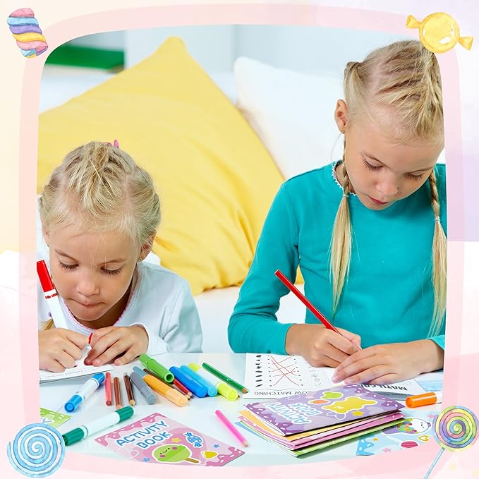 Candy Activity Books for Kids - 48Pcs Coloring Sweets Book Set Bulk Candy Search Mazes Word Scramble Games Mini Books for Birthday Candy Land Party Goodie Bags Stuffers School Classroom Favors