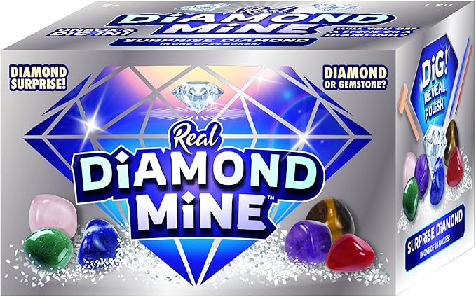 JA-RU Real Diamond Mine Gemstone Dig Kit (1 Pack) Mystery Rock, Minerals, and Gems for Kids | Break Your Own Geodes and a Chance to Get 1 Real Diamond | Party Favors for Kids Goodie Bags. Item 4630-1s