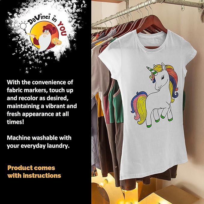Unicorn Coloring Kit for Girls - DIY with Shirt, 10 Fabric Markers and Alphabet Stencil