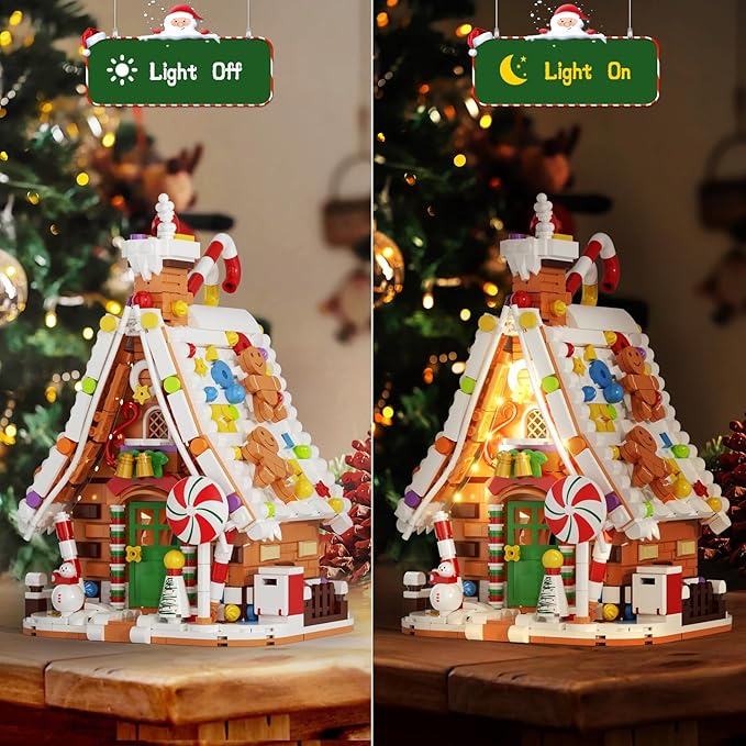 Christmas Gingerbread House Lighting Building Set, Fairy Christmas Village House Collection Lighted Building Toys, Ideal Gifts for Xmas, Home Decor Adult Kids 6+