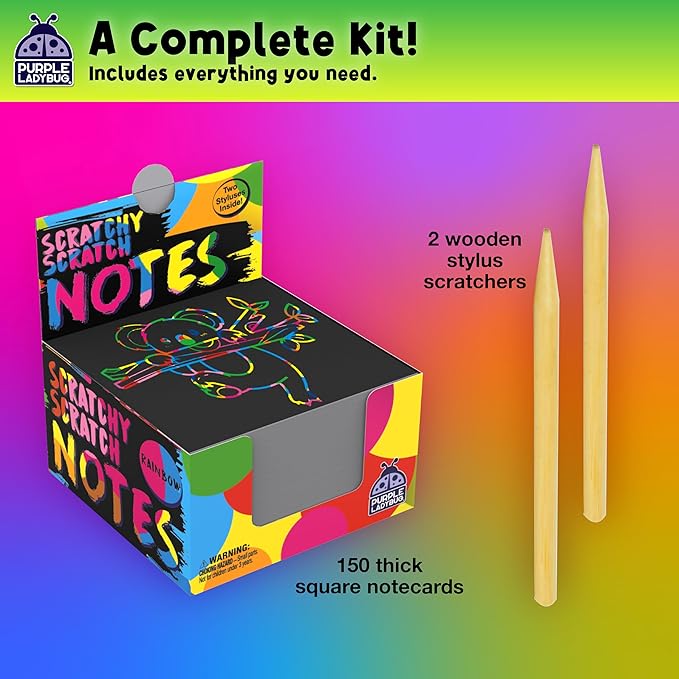 PURPLE LADYBUG 150 Rainbow Scratch Art Mini Notes - Easter Basket Stuffers for Kids, Arts and Crafts Supplies Kids Activities for Summer, Wedding, Birthday Party Games, Camping Teen Gifts
