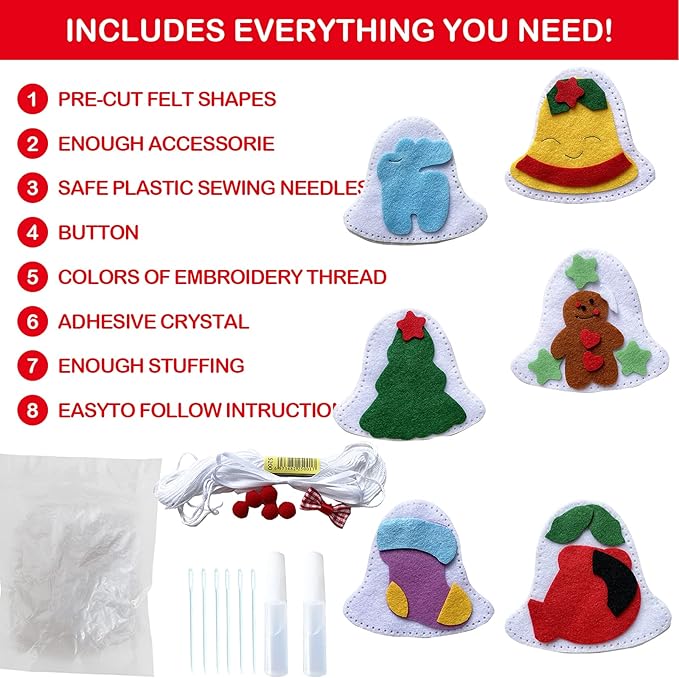 MOVEBO DIY Craft Sewing Kits for Christmas,Christmas Ornaments DIY Craft Kits for Kids (Christmas Ornaments DIY 2)