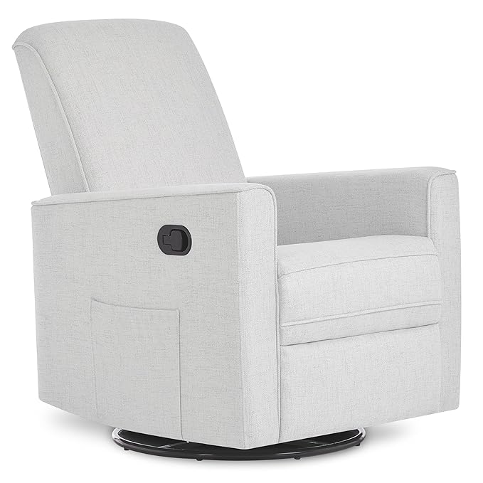 Evolur Raleigh Glider in Fog, Upholstered Plush Seating 360° Swivel Glider Rocking Chair, FSC Certified, Greenguard Gold & JPMA Certified Nursery Glider Recliner