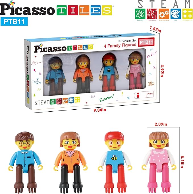 Picasso Toys Hedgehog Blocks 4 Family Action Character Figures Toddler Toy Construction Building Tile Block Expansion Pack Educational Add-on STEM Learning Smart Game Kit Toys Pretend Playset Age 3+