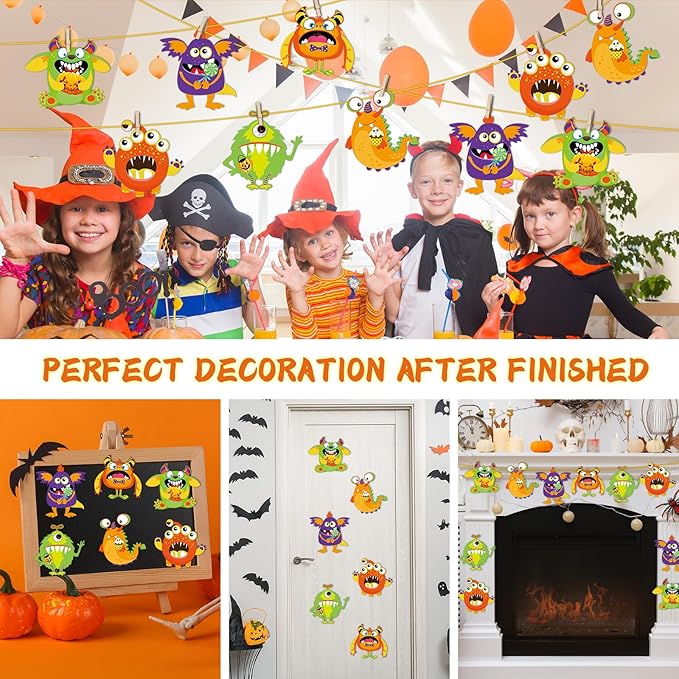 party greeting 24 PCS Halloween Craft Kits DIY Monster Craft for Kids, Make Your Own Monster Set, Monster Paper Decorative Kit for Home Class Game Activities