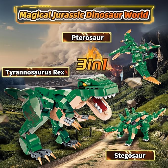 STEM 3 in1 Dinosaurs Building Blocks Toys for Kids Age 6-10 Year Old, Compatible with Lego, Educational Building Sets Best Gifts for Boy 6-10 (287PCS)