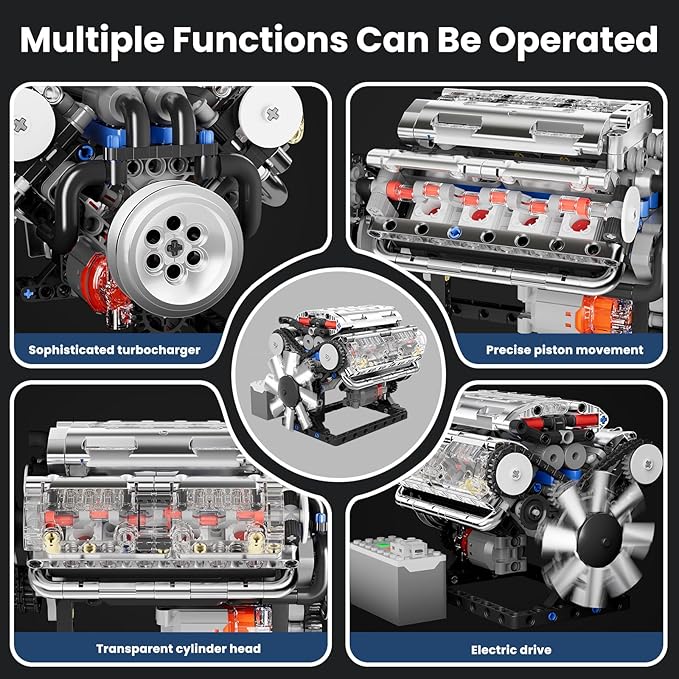 Mould King 10088 V8 Engine Model Kit Build Your Own STEM Mini V8 Model Engine Building Blocks Sets That Works for Adults & Kids Age 14+, 535Pcs