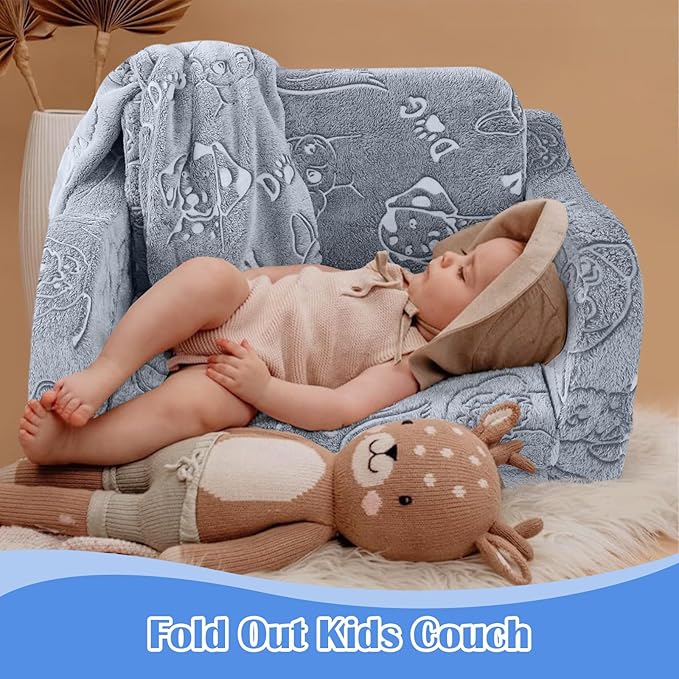MeMoreCool Toddler Fold-Out Chair for Girls and Boys, Glow-in-The-Dark Soft Plush Kids Recliner, Convertible Folding Baby Couch for Playroom (Glowing Dogs)