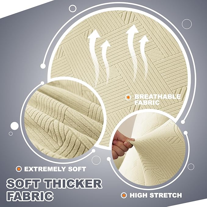 JIVINER Oversized Recliner Chair Covers, 3 Piece Slipcovers for Large Recliner Chair Soft Jacquard Reclining Chair Protector Slipcovers for Dogs,Cats (X-Large, Beige)