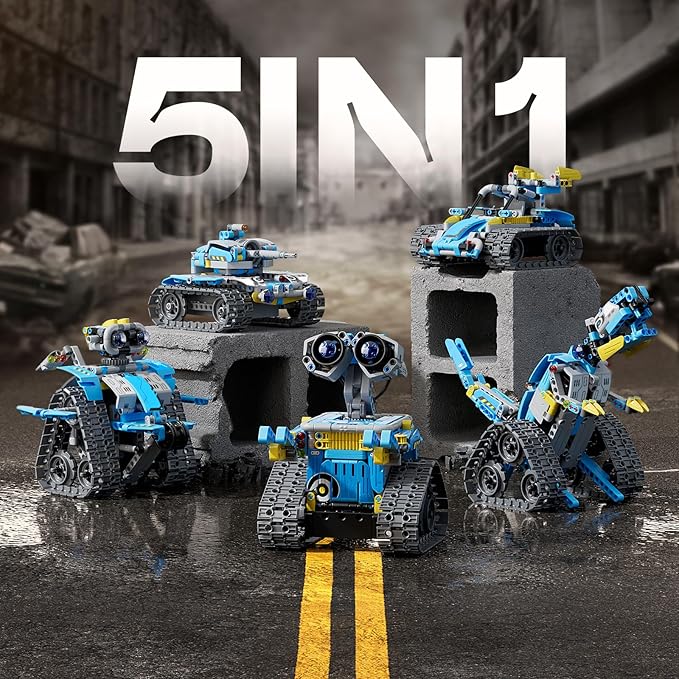 Sillbird 5in1 STEM Robot Building Kit Christmas Toys for Ages 8-13, Remote&App Controlled Educational Coding Technic Set for Kids Birthday Gifts for Boys Girls Aged 8 9 10 11 12 13+ (488 Pieces)-Blue