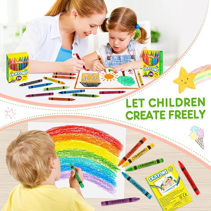 Crayons 24 Pack Assorted Colored, Toddlers & Kids, Back to School Supplies, Durable & Non-Toxic Travel Crayons Party Favors