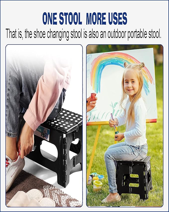 ACKO Folding Step Stool Foldable Step Stools for Kids and Adults 11 Inch Foot Stool Black Plastic Step Stool with Portable Handle Small Stool Hold up to 300lbs for Bathroom,Bedroom, Kitchen 1PC