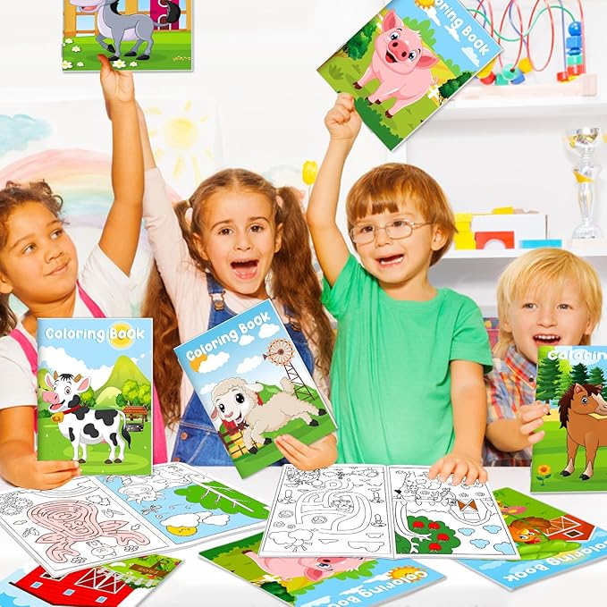 48Pcs Farm Animals Mini Coloring Books for Kids Party Favors Bulk Gift Cows Horses Barns Small Art Drawing Book for Goodie Bags Stuffer for Holiday Birthday Party School Classroom Activity Supplies
