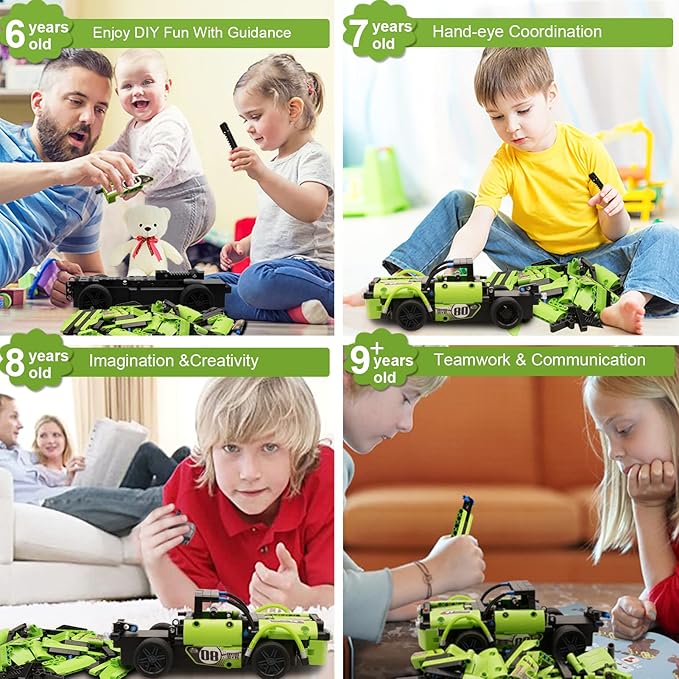 STEM Building Toys for Kids with 2-in-1 Remote Control Racer Snap Together Engineering Kits Early Learning Racecar Building Blocks - Best Gift for 6 7 8 9＋Year Old Boys and Girls