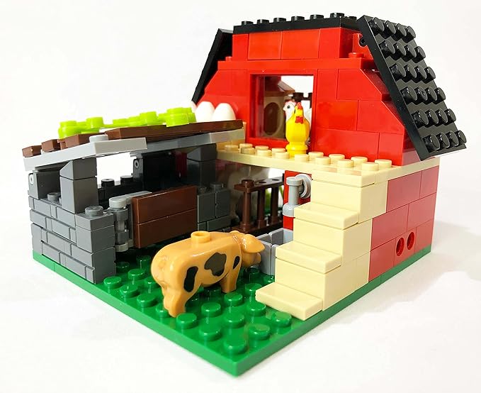 Brick Loot The Red Barn Farm, Custom Designed 160 Piece Model w/Animals, Chickens, Pig, Lamb, Eggs, & More, Compatible with Lego and Other Major Brick Brands Sets and Models, for Adults & Kids Age 6+