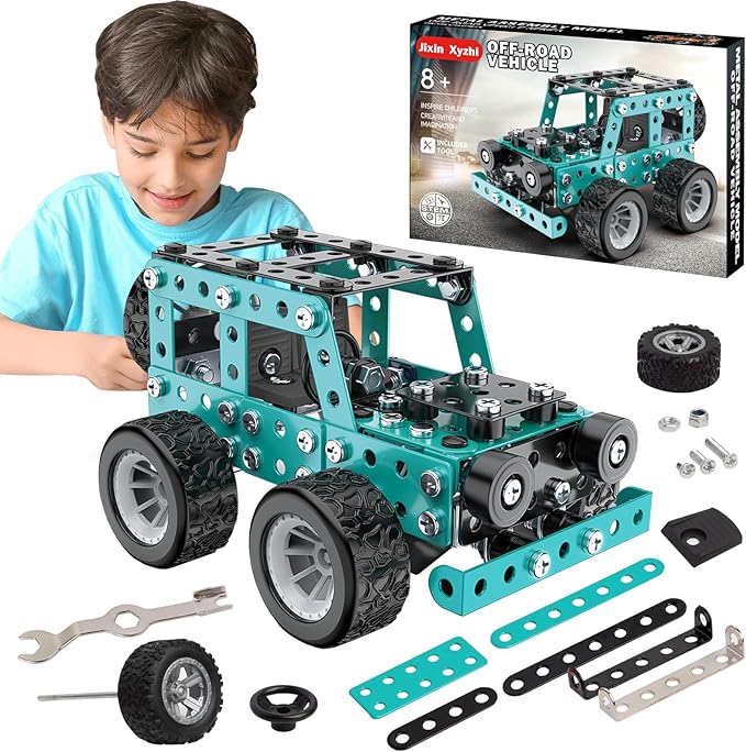 Building Sets Stem Assembly Metal 3-D Puzzle Off-Road Model Car Building Kit Construction Set Toys Parent-Child Interaction Construction Sets Gifts for Kids 8-16 Blue…