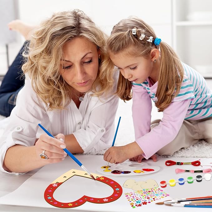 Fennoral 6 Pack Heart Dream Catcher Craft Kit for Kids Paint You Own Mother's Day Dream Catcher DIY Coloring Wooden Art and Craft for Art Activity Project Mom's Birthday Valentine's Day Decoration