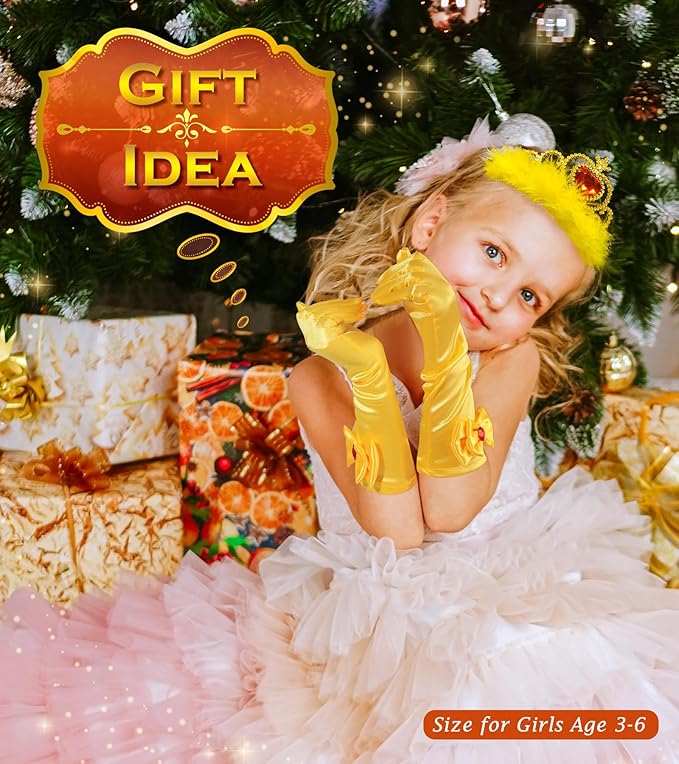 Princess Dress Up Accessories Princess Gloves, 7pcs Dress Up Set for Toddler Girls (Yellow, 7PCS)