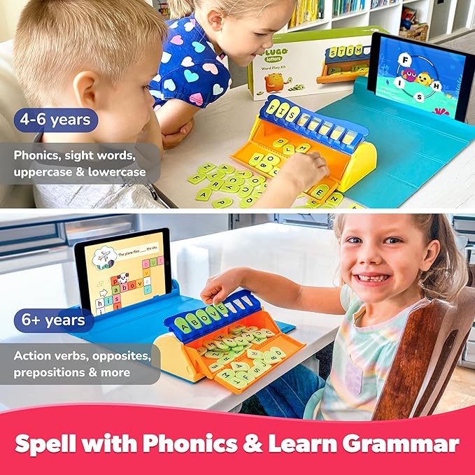 PlayShifu Educational Word Game-Plugo Letters Kit+App with 9 Learning Games, STEM Toy Gifts for Kids Age 4-10 , Spellings & Grammar 48 Alphabet Tiles Works with tabs/mobiles(Packaging May Vary)