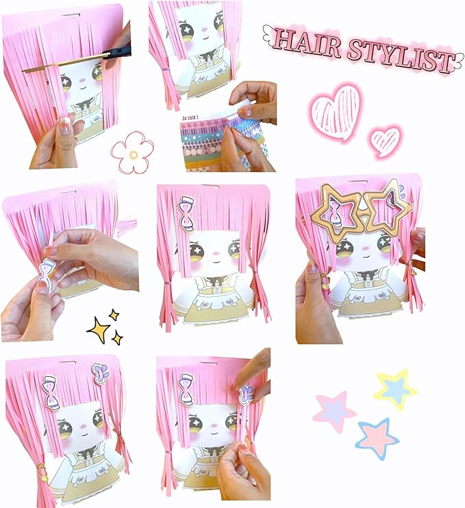 Muloo Goods Paper Craft DIY Hair Stylist for Kids, Fun Paper Cut Set, 4 Wigs (10)