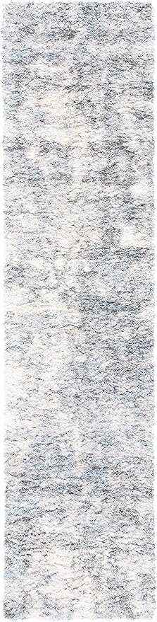 SAFAVIEH Berber Shag Collection Runner Rug - 2' x 16', Ivory & Beige, Modern Abstract Design, Non-Shedding & Easy Care, 1.2-inch Thick Ideal for High Traffic Areas in Living Room, Bedroom (BER274A)