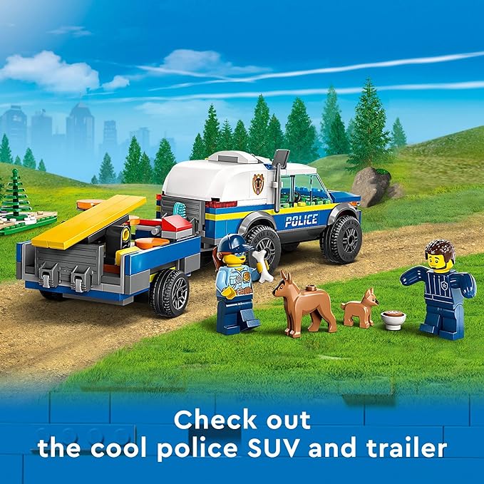 LEGO City Mobile Police Dog Training 60369, SUV Toy Car with Trailer, Obstacle Course and Puppy Figures, Animal Playset for Boys and Girls Ages 5 Plus