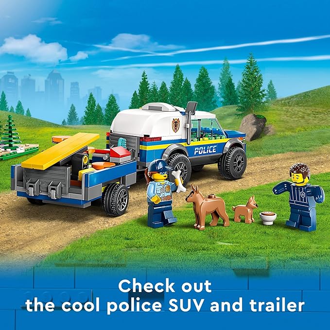 LEGO City Mobile Police Dog Training 60369, SUV Toy Car with Trailer, Obstacle Course and Puppy Figures, Animal Playset for Boys and Girls Ages 5 Plus