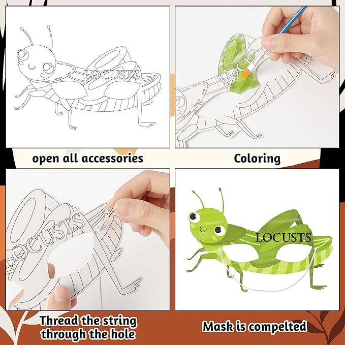 TICIAGA DIY Coloring Passover Masks - 30PCs Color Your Own Passover Masks Kit for Kids 10 Plagues DIY Magic Art Craft Kits DIY Passover Party Costume Decorations Accessories for Classroom Activities