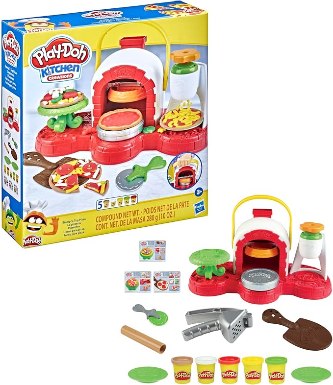 Play-Doh Kitchen Creations Stamp 'n Top Pizza Oven Toy, 5 Modeling Compound Colors, Back to School Classroom Supplies, Play Food & Cooking Toys for Kids, Preschool Toys, Ages 3+