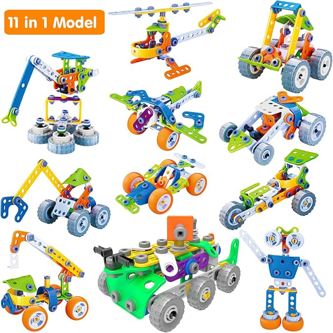 MOONTOY 11 in 1 STEM Toys for 4 5 6 7 8+ Year Old Boy Girl Valentine Birthday Gift Building Toys for Kids Ages 4-8 5-7 6-8 4-6 Erector Set Educational Blocks Construction Stem Activities Creative Game